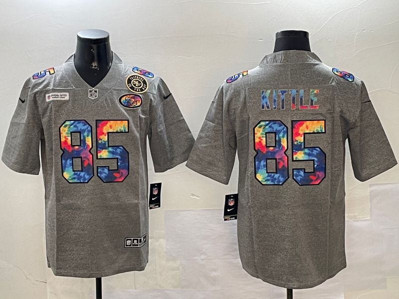 Men San Francisco 49ers 85 Kittle Grey Rainbow 2024 Nike Limited NFL Jersey style 2